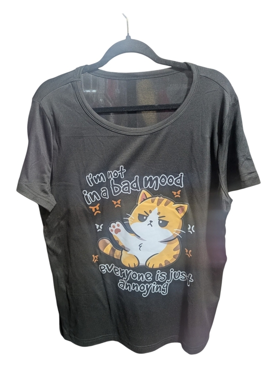 None Tops - Women's Graphic Tee Shirt Sz XL Grumpy Cat Cartoon Black NEW